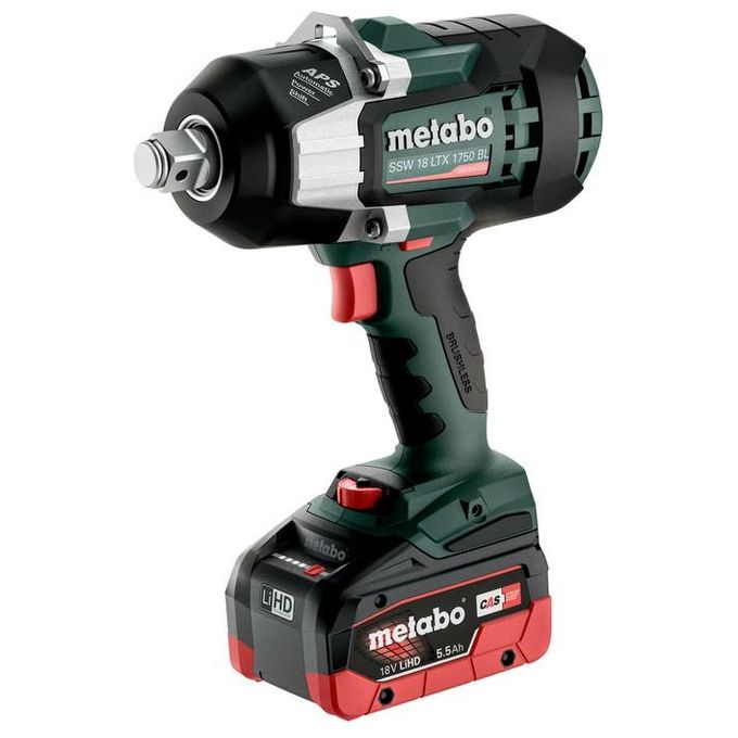 Metabo 602402660 SSW 18 LTX 1750 BL Atornillador de impacto de batería Brushless 1750 Nm Cuadrado 3-4'' con 2 baterías 18V 5,5 Ah y cargador AIR COOLED metaBOX incluida color Negro