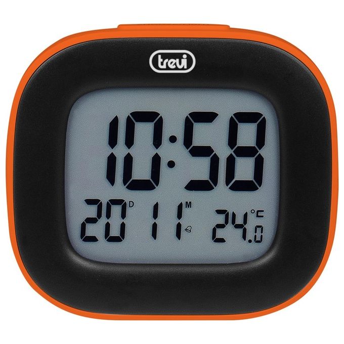 Trevi SLD 3875 Orologio Digitale con Display LCD Sveglia Termometro Calendario e Funzione Snooze Arancio