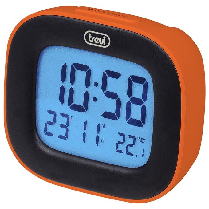 Trevi SLD 3875 Orologio Digitale con Display LCD Sveglia Termometro Calendario e Funzione Snooze Arancio