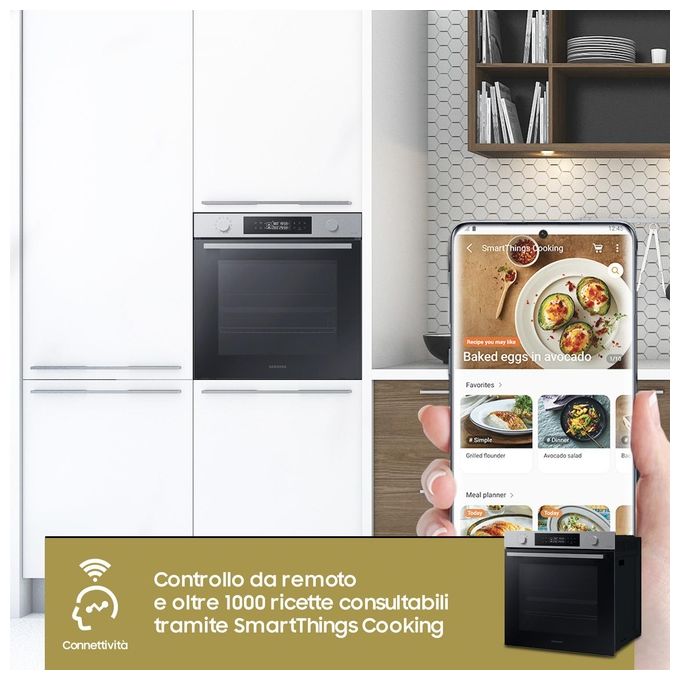Samsung NV7B44403BS Serie 4 Forno da incasso Elettrico Dual Cook 76 L Classe A+ Vapore Naturale Wi-Fi 40 programmi (60x60x57 cm) colore Nero Inox
