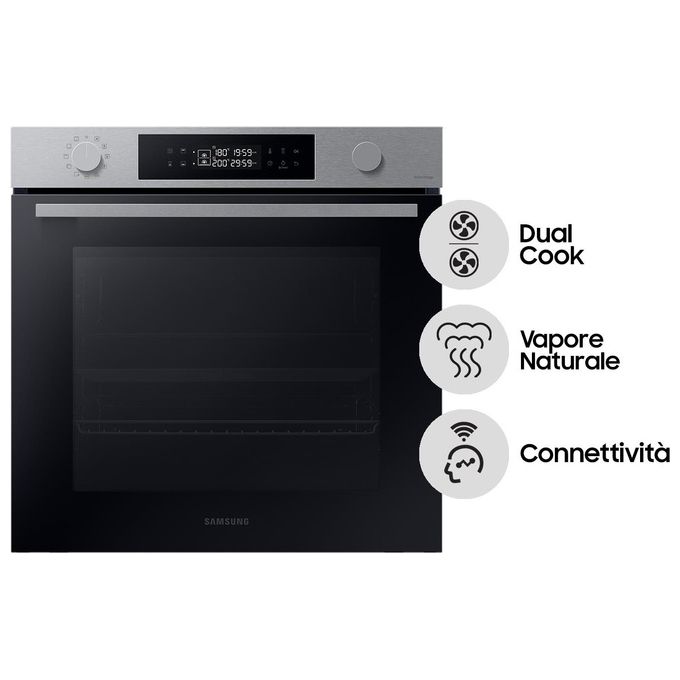 Samsung NV7B44403BS Serie 4 Forno da incasso Elettrico Dual Cook 76 L Classe A+ Vapore Naturale Wi-Fi 40 programmi (60x60x57 cm) colore Nero Inox