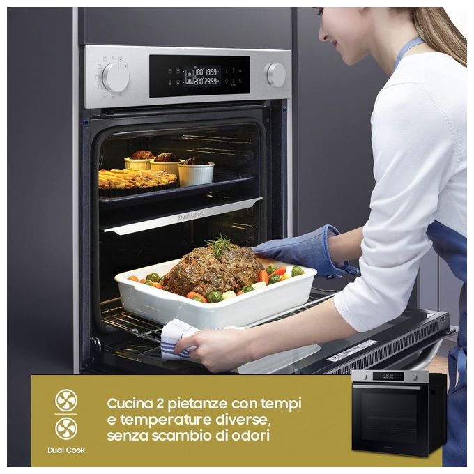 Samsung NV7B44403BS Serie 4 Forno da incasso Elettrico Dual Cook 76 L Classe A+ Vapore Naturale Wi-Fi 40 programmi (60x60x57 cm) colore Nero Inox
