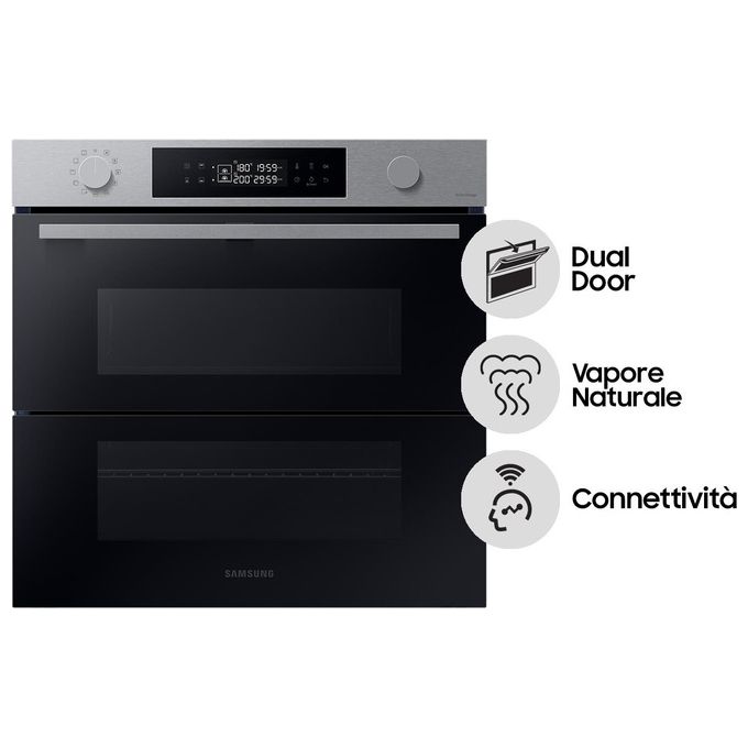 Samsung NV7B45403BS Dual Cook Flex Serie 4 Forno da incasso Elettrico 76 L Classe A+ Dual Cook Vapore Air Sous Vide Wi-Fi 40 programmi (60x60x57 cm) colore Inox