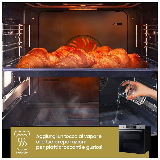 Samsung NV7B45403BS Dual Cook Flex Serie 4 Forno da incasso Elettrico 76 L Classe A+ Dual Cook Vapore Air Sous Vide Wi-Fi 40 programmi (60x60x57 cm) colore Inox