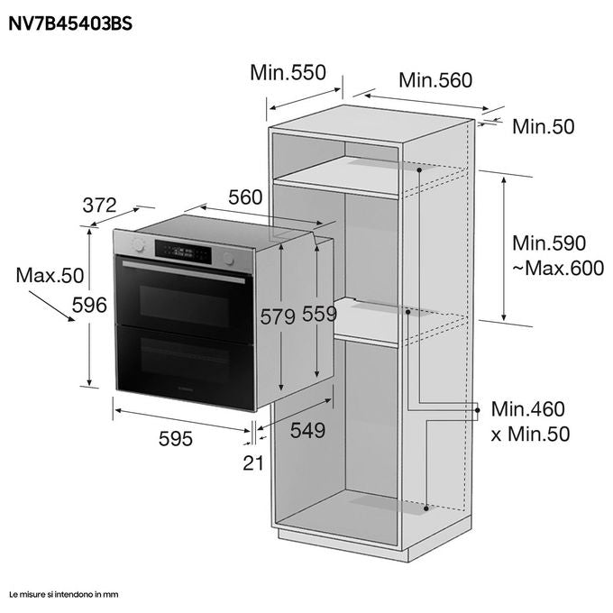 Samsung NV7B45403BS Dual Cook Flex Serie 4 Forno da incasso Elettrico 76 L Classe A+ Dual Cook Vapore Air Sous Vide Wi-Fi 40 programmi (60x60x57 cm) colore Inox