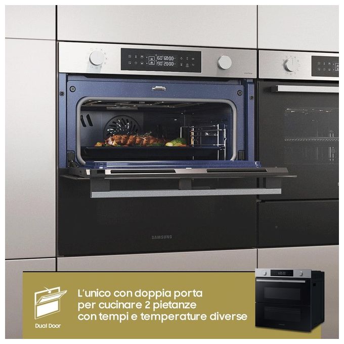 Samsung NV7B45403BS Dual Cook Flex Serie 4 Forno da incasso Elettrico 76 L Classe A+ Dual Cook Vapore Air Sous Vide Wi-Fi 40 programmi (60x60x57 cm) colore Inox