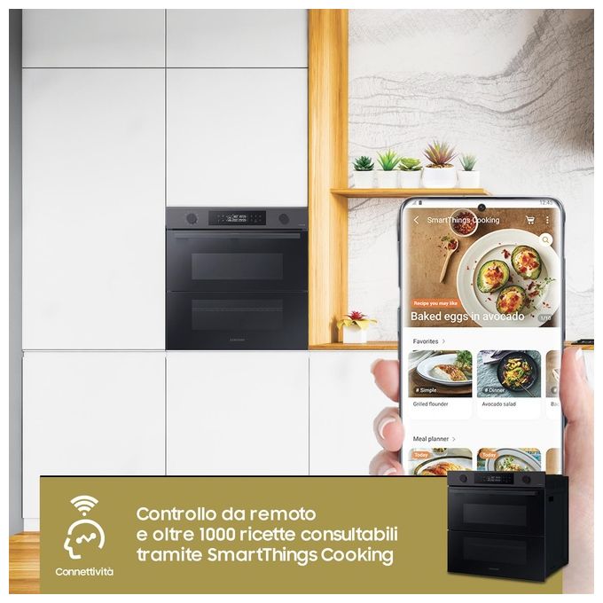 Samsung NV7B4540VBB Dual Cook Flex Serie 4 Forno da incasso Elettrico 76 L Classe A+ Vapore Wi-Fi 40 programmi (60x59,5x57 cm) colore Nero