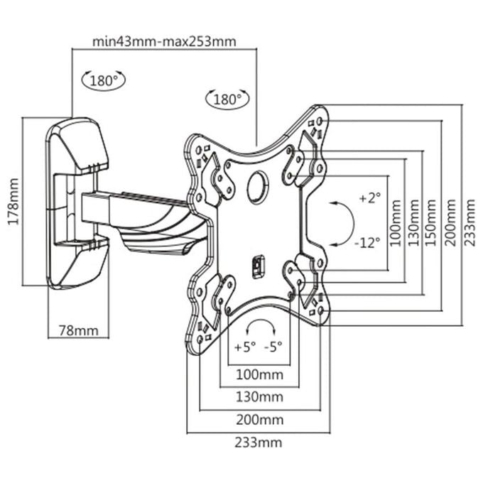 Munari SP321 Staffa Porta Tv Fino a 50'' 30Kg 1 Snodo Vesa 75-100-130-150-200
