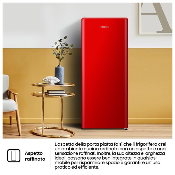 Hisense RR220D4ERE Frigorifero Monoporta 165 L 126.5 cm Classe E 37 dB Congelatore 4 Stelle LED colore Rosso