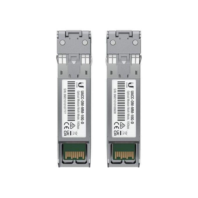 Ubiquiti UACC-OM-MM-10G-D-2 Modulo del Ricetrasmettitore di Rete in Fibra Ottica 10000 Mbit-s 850 nm LC Duplex fino a 300 m 2 Pezzi colore Argento