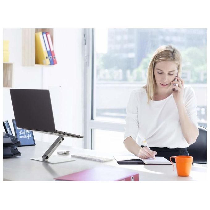 Durable 505023 Supporto Alza Notebook Regolabile per Laptop e Tablet da 10'' a 17'' Fino a 5 Kg in Alluminio Pieghevole con Dissipazione del Calore colore Argento