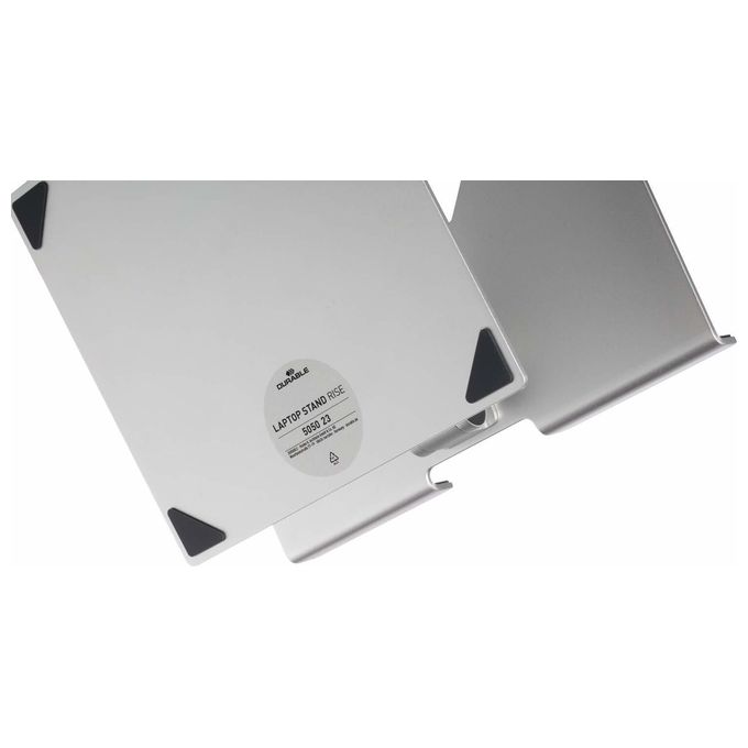 Durable 505023 Supporto Alza Notebook Regolabile per Laptop e Tablet da 10'' a 17'' Fino a 5 Kg in Alluminio Pieghevole con Dissipazione del Calore colore Argento