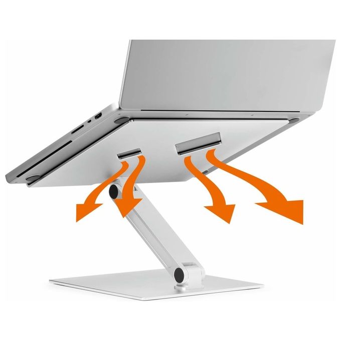 Durable 505023 Supporto Alza Notebook Regolabile per Laptop e Tablet da 10'' a 17'' Fino a 5 Kg in Alluminio Pieghevole con Dissipazione del Calore colore Argento