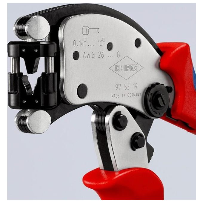 KNIPEX 97 53 19 Twistor T Pinza a Crimpare Autoregolante per Capicorda con Testa Girevole 360° Capacita' 0,14 — 10 mm² con Impugnature Bicomponente colore Rosso