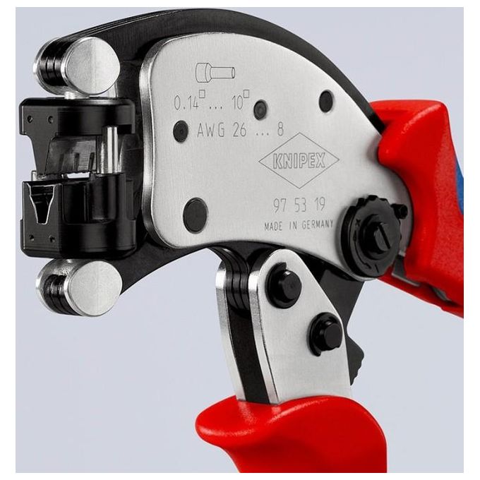 KNIPEX 97 53 19 Twistor T Pinza a Crimpare Autoregolante per Capicorda con Testa Girevole 360° Capacita' 0,14 — 10 mm² con Impugnature Bicomponente colore Rosso
