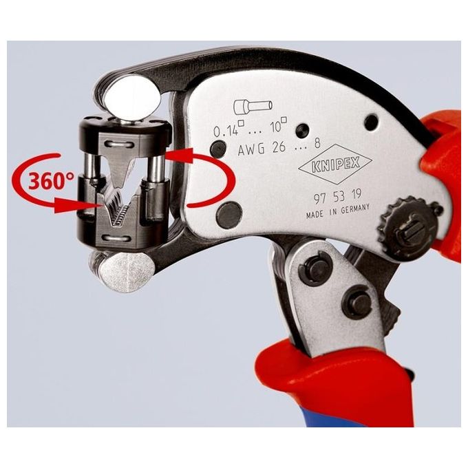KNIPEX 97 53 19 Twistor T Pinza a Crimpare Autoregolante per Capicorda con Testa Girevole 360° Capacita' 0,14 — 10 mm² con Impugnature Bicomponente colore Rosso