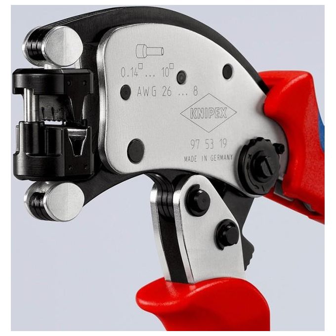 KNIPEX 97 53 19 Twistor T Pinza a Crimpare Autoregolante per Capicorda con Testa Girevole 360° Capacita' 0,14 — 10 mm² con Impugnature Bicomponente colore Rosso