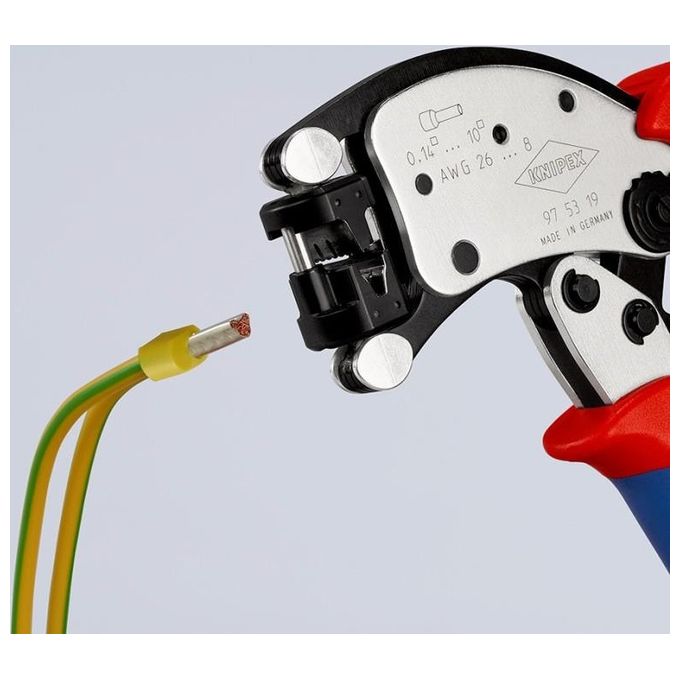 KNIPEX 97 53 19 Twistor T Pinza a Crimpare Autoregolante per Capicorda con Testa Girevole 360° Capacita' 0,14 — 10 mm² con Impugnature Bicomponente colore Rosso