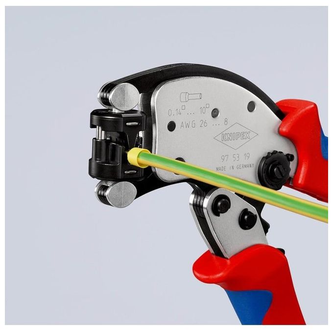 KNIPEX 97 53 19 Twistor T Pinza a Crimpare Autoregolante per Capicorda con Testa Girevole 360° Capacita' 0,14 — 10 mm² con Impugnature Bicomponente colore Rosso