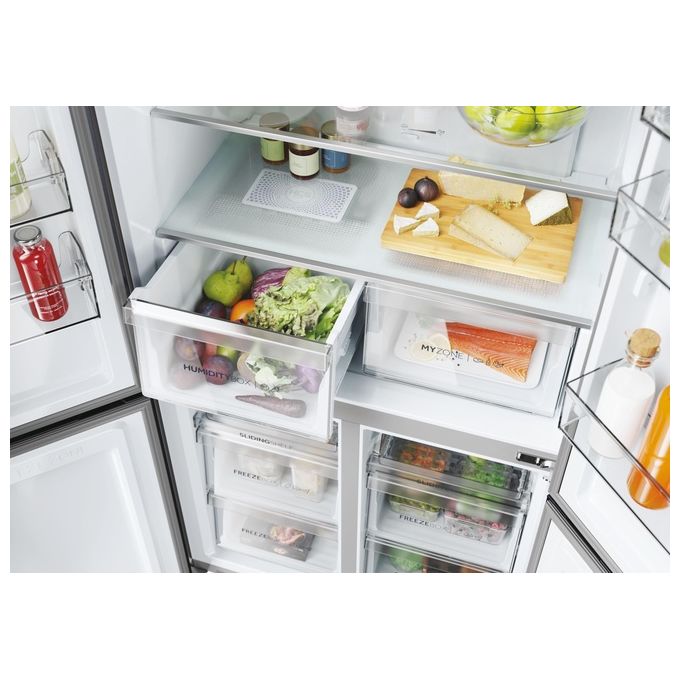 Haier HCR5919ENMP Cube 90 Serie 5 Frigorifero Americano 4 Porte 528 L 190 cm Classe E 38 dB Total No Frost colore Platino Inox