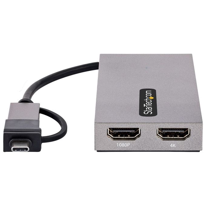 StarTech.com 107B-USB-HDMI Adattatore USB 3.0 a Doppio HDMI Risoluzione 4K30Hz e 1080p Cavo Integrato 11cm USB-A e USB-C colore Grigio