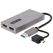 StarTech.com 107B-USB-HDMI Adattatore USB 3.0 a Doppio HDMI Risoluzione 4K30Hz e 1080p Cavo Integrato 11cm USB-A e USB-C colore Grigio