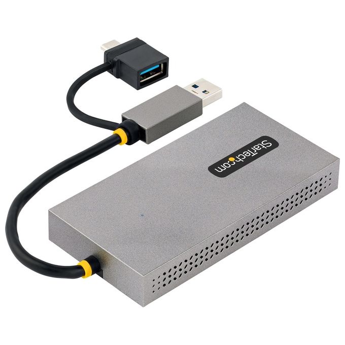 StarTech.com 107B-USB-HDMI Adattatore USB 3.0 a Doppio HDMI Risoluzione 4K30Hz e 1080p Cavo Integrato 11cm USB-A e USB-C colore Grigio