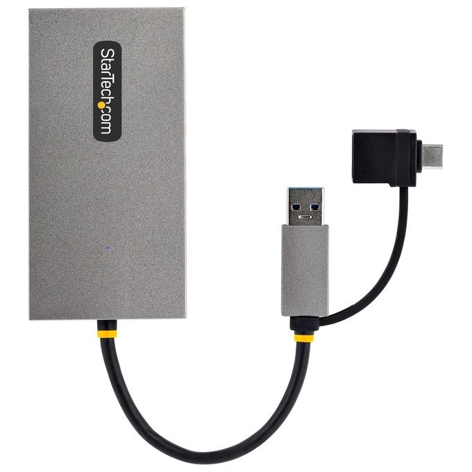 StarTech.com 107B-USB-HDMI Adattatore USB 3.0 a Doppio HDMI Risoluzione 4K30Hz e 1080p Cavo Integrato 11cm USB-A e USB-C colore Grigio
