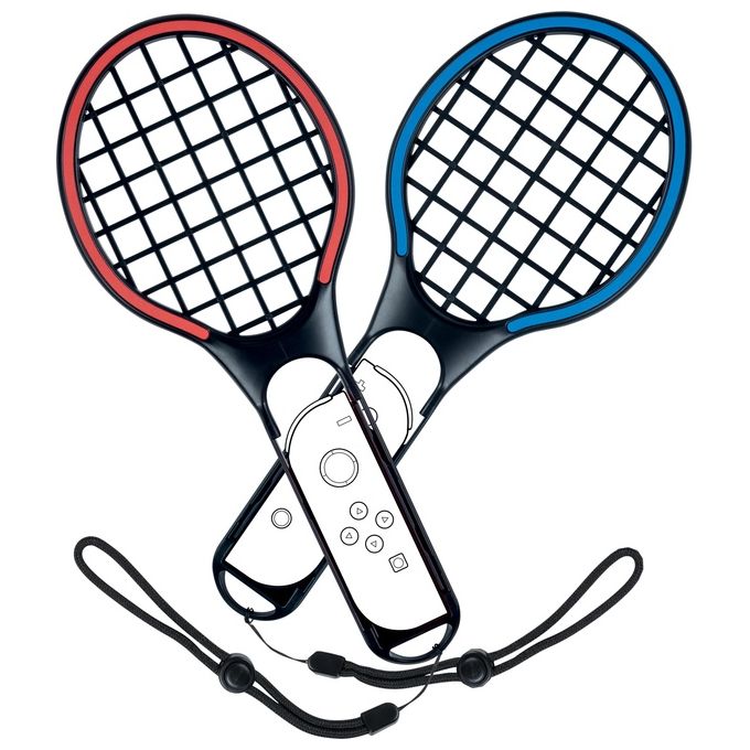 Big Ben SWITCHRACKETS Kit Racchette da Tennis per Nintendo Switch Wireless 2 pezzi colore Nero Blu Rosso