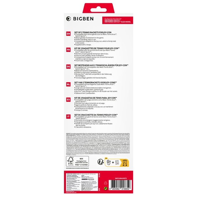 Big Ben SWITCHRACKETS Kit Racchette da Tennis per Nintendo Switch Wireless 2 pezzi colore Nero Blu Rosso