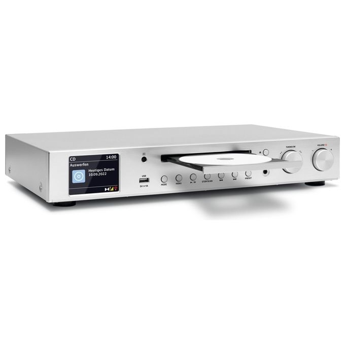 TechniSat 0001-3989 DIGITRADIO 143 CD Sintonizzatore HiFi Digitale DAB+ FM Radio Internet Bluetooth Spotify Lettore CD WLAN 43 5 cm colore Argento