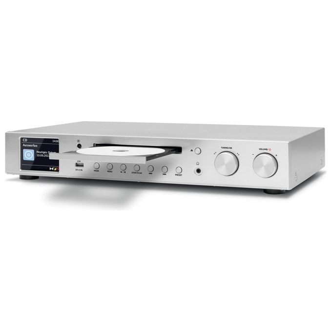 TechniSat 0001-3989 DIGITRADIO 143 CD Sintonizzatore HiFi Digitale DAB+ FM Radio Internet Bluetooth Spotify Lettore CD WLAN 43 5 cm colore Argento
