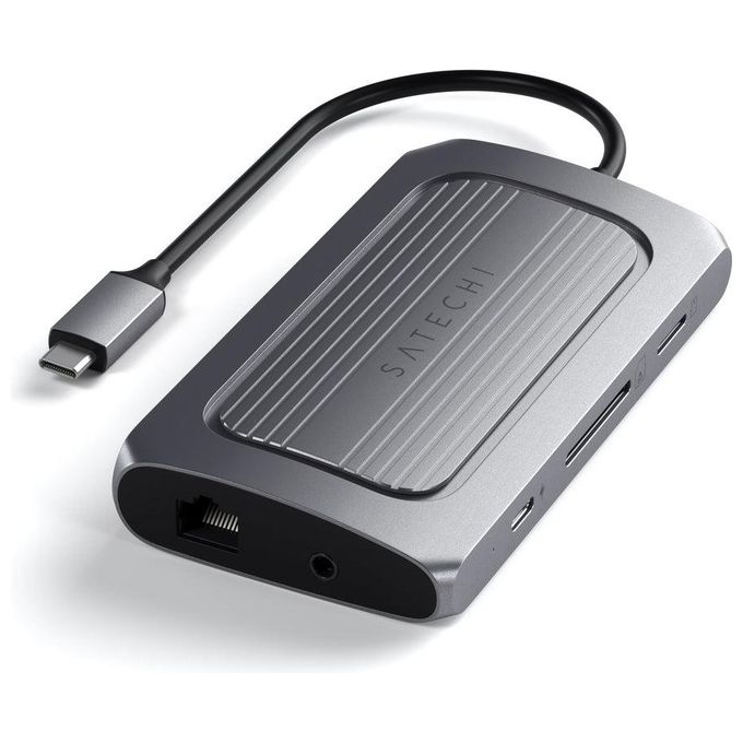 Satechi ST-U4MA3M Adattatore Multiporta USB4 HDMI 8K 60Hz USB-C PD 100W Gigabit Ethernet Lettore SD-MicroSD Jack 3,5 mm colore Grigio