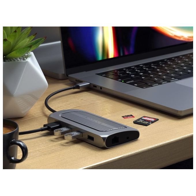Satechi ST-U4MA3M Adattatore Multiporta USB4 HDMI 8K 60Hz USB-C PD 100W Gigabit Ethernet Lettore SD-MicroSD Jack 3,5 mm colore Grigio