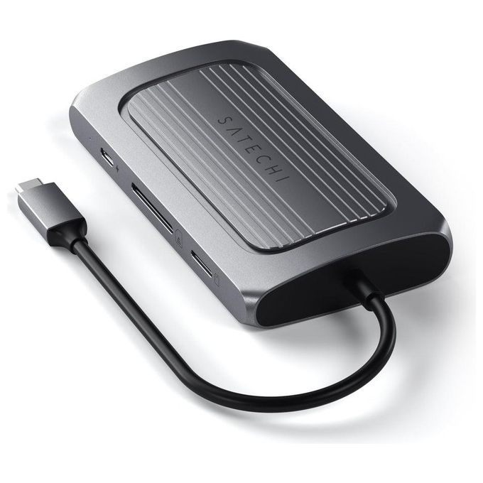 Satechi ST-U4MA3M Adattatore Multiporta USB4 HDMI 8K 60Hz USB-C PD 100W Gigabit Ethernet Lettore SD-MicroSD Jack 3,5 mm colore Grigio