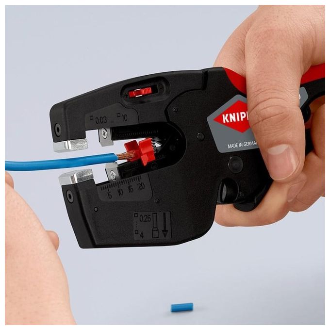 KNIPEX 12 72 190 SB NexStrip Utensile Multifunzione per Elettricista Taglio Spelatura Crimpatura 0,25-4 mm² 190 mm colore Nero-Rosso