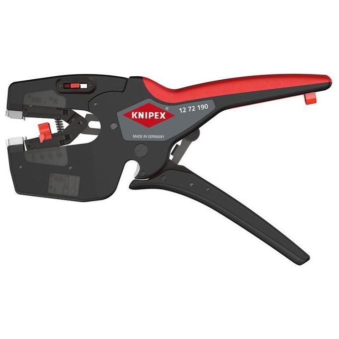 KNIPEX 12 72 190 SB NexStrip Utensile Multifunzione per Elettricista Taglio Spelatura Crimpatura 0,25-4 mm² 190 mm colore Nero-Rosso