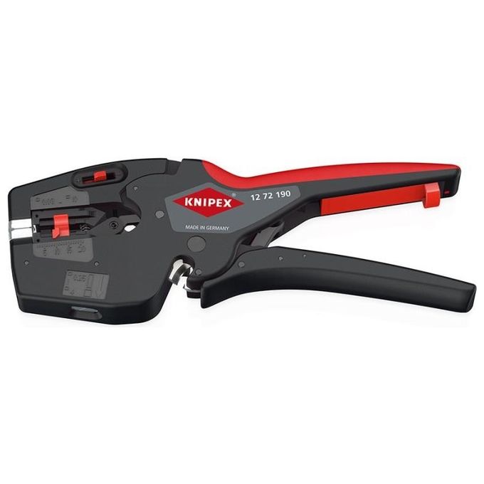 KNIPEX 12 72 190 SB NexStrip Utensile Multifunzione per Elettricista Taglio Spelatura Crimpatura 0,25-4 mm² 190 mm colore Nero-Rosso