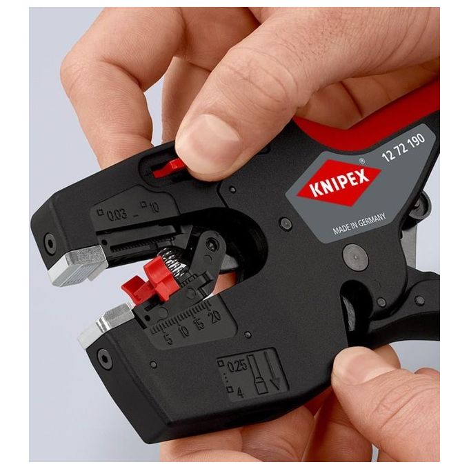 Knipex 12 72 190 NexStrip Utensile Multifunzione per Elettricisti Spelatura 0,03-10 mm² Crimpatura 4 mm² Taglio 10 mm² 190 mm colore Nero