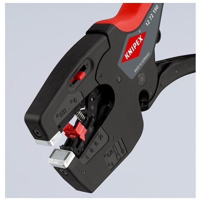KNIPEX 12 72 190 SB NexStrip Utensile Multifunzione per Elettricista Taglio Spelatura Crimpatura 0,25-4 mm² 190 mm colore Nero-Rosso