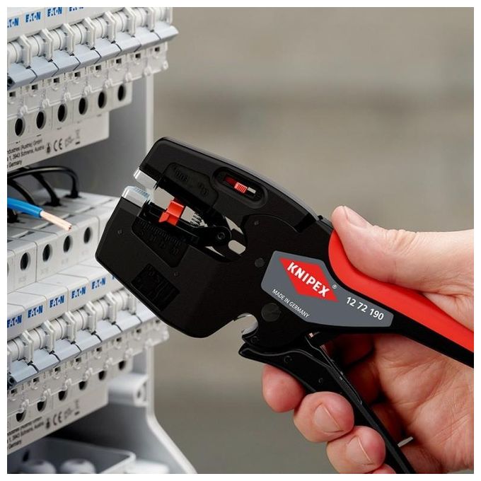 KNIPEX 12 72 190 SB NexStrip Utensile Multifunzione per Elettricista Taglio Spelatura Crimpatura 0,25-4 mm² 190 mm colore Nero-Rosso