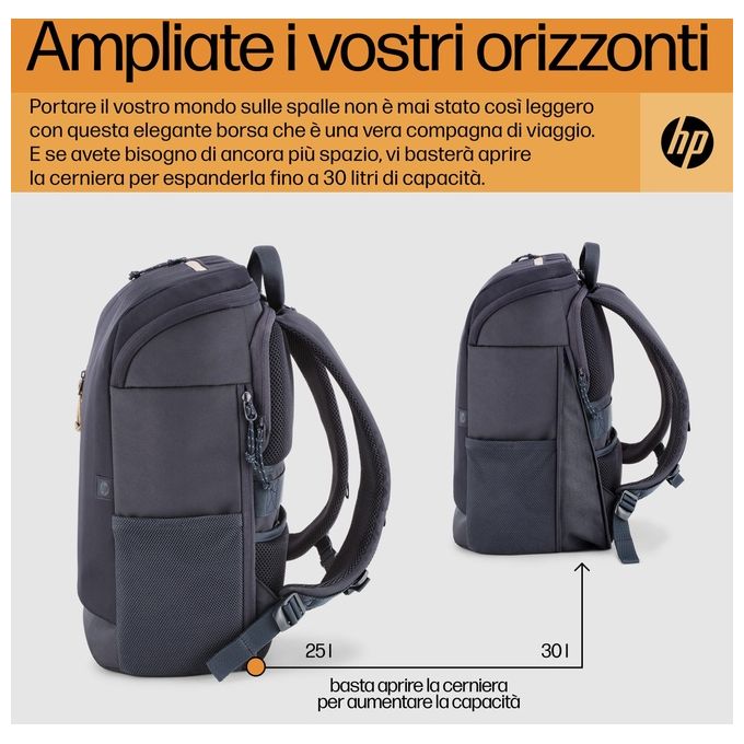 HP 6B8U5AA Travel Zaino per Laptop 15,6'' 25 L Resistente all'Acqua Poliestere Riciclato colore Blu