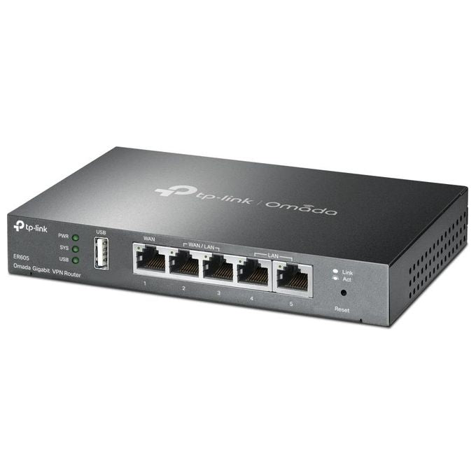 TP-Link ER605 Omada Router VPN Gigabit Multi-WAN 5 porte IPsec OpenVPN L2TP PPTP Firewall colore Nero
