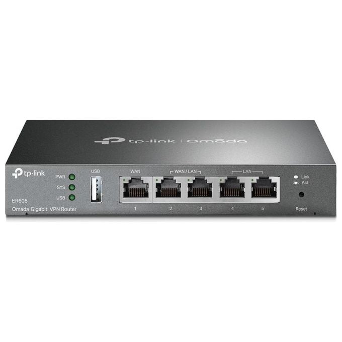 TP-Link ER605 Omada Router VPN Gigabit Multi-WAN 5 porte IPsec OpenVPN L2TP PPTP Firewall colore Nero
