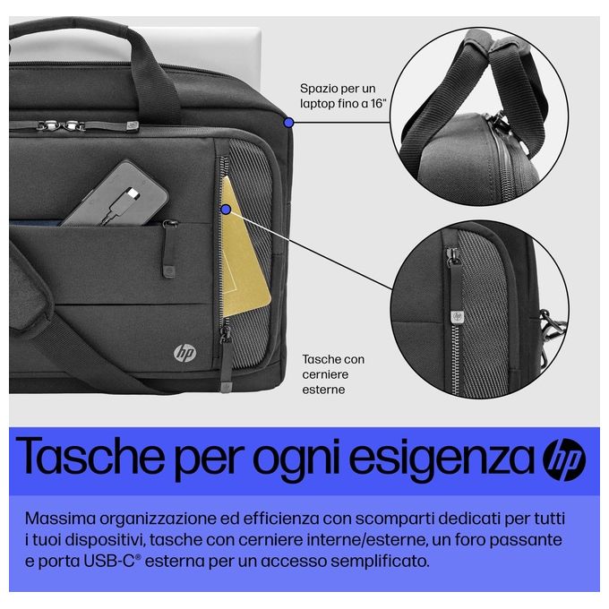 HP 6B8Y2AA Renew Executive Borsa a tracolla per laptop 40,9 cm (16.1'') resistente all'acqua in poliestere con materiale esterno 100% plastica riciclata colore Nero