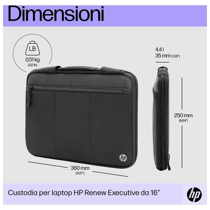 HP 6B8Y3AA Renew Executive Custodia per Laptop 14'' Poliestere Riciclato Resistente all'Acqua colore Nero