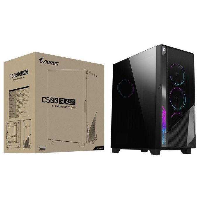 Gigabyte CAGB-AC500G-ST AORUS C500 Case PC Mid Tower Compatibilita' E-ATX Vetro Temperato 3 Ventole Anteriori 1 Posteriore RGB colore Nero