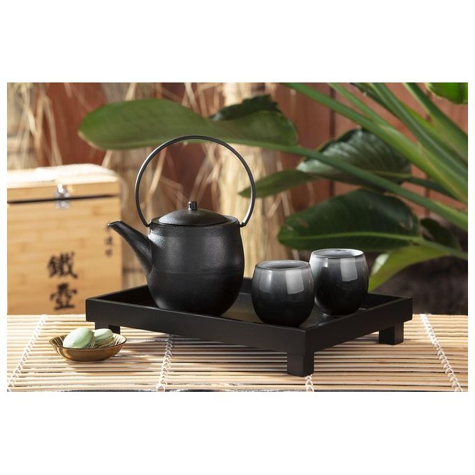 Bredemeijer 153011 Sendai Servizio da te' 3 pezzi con Teiera in Ghisa 1,2 L e 2 Tazze in Porcellana colore Nero