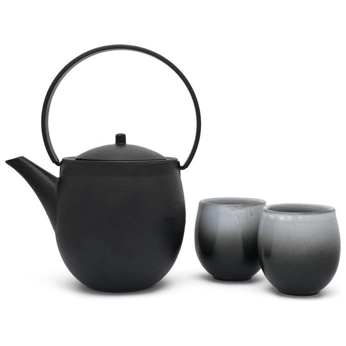 Bredemeijer 153011 Sendai Servizio da te' 3 pezzi con Teiera in Ghisa 1,2 L e 2 Tazze in Porcellana colore Nero
