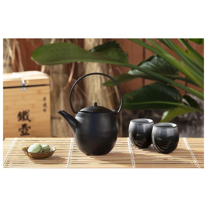 Bredemeijer 153011 Sendai Servizio da te' 3 pezzi con Teiera in Ghisa 1,2 L e 2 Tazze in Porcellana colore Nero